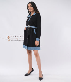 Black Dress with Denim Collar & Trim (Batch 2)