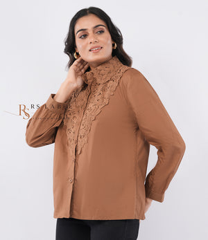 Camel Lace Collar Shirt - side view