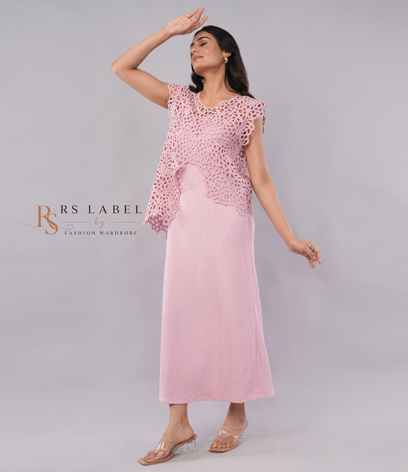 Blush Pink Floral Crochet Overlay Dress