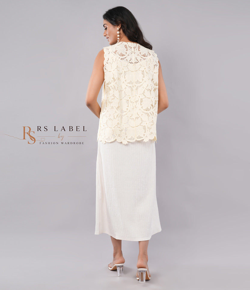Ivory Crochet Lace Sleeveless Top & Maxi Skirt Set