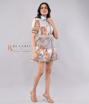Multicolor Whimsical Print Shirt & Skirt Set
