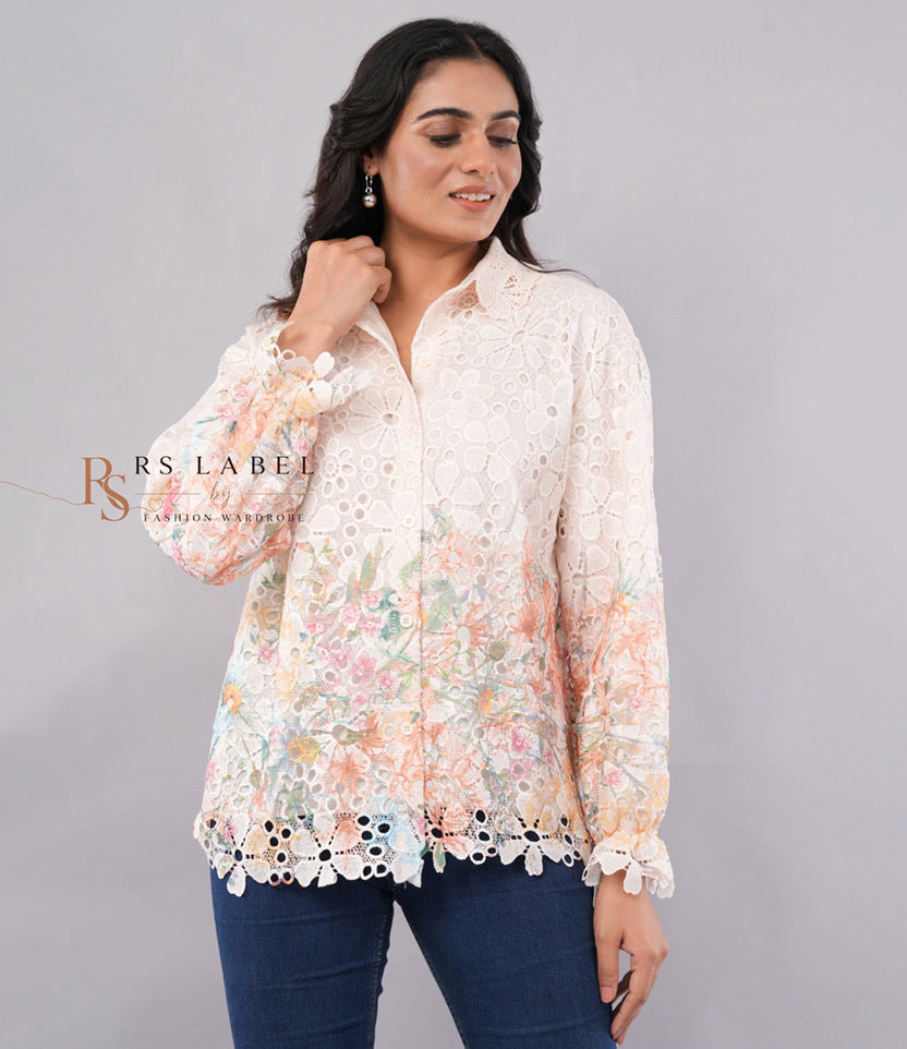 Ivory Floral Lace Collared Blouse