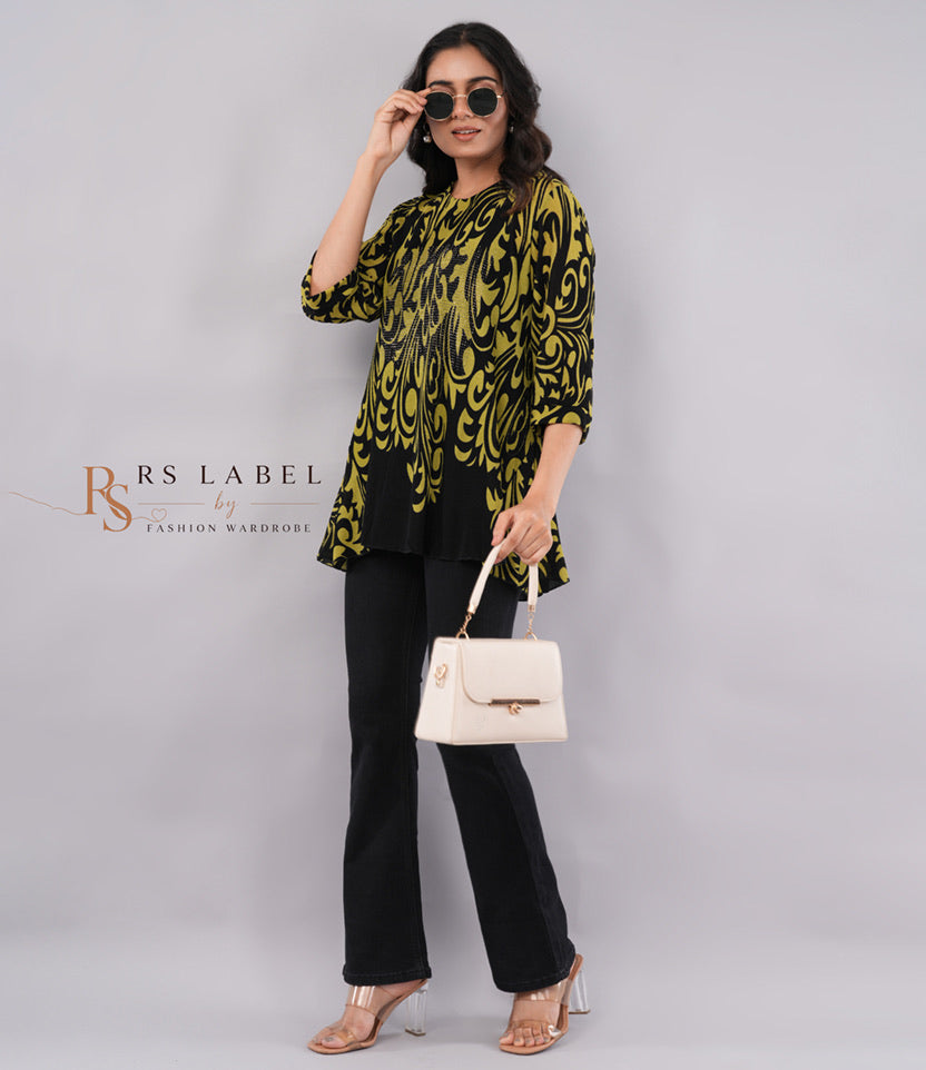 Black & Mustard Swirl Print Tunic Top