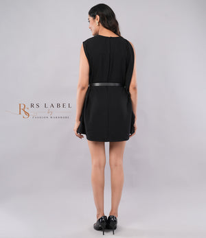 Black Belted Sleeveless Dress