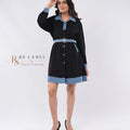 Black Dress with Denim Collar & Trim - front view