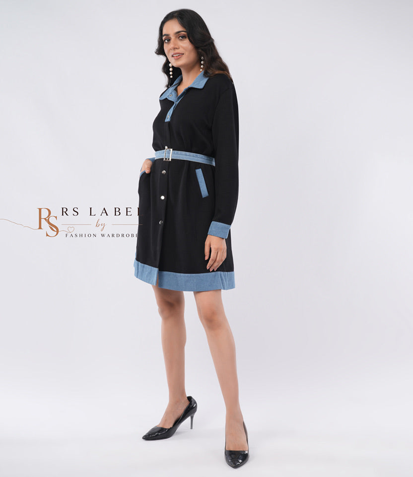 Black Dress with Denim Collar & Trim (Batch 2)