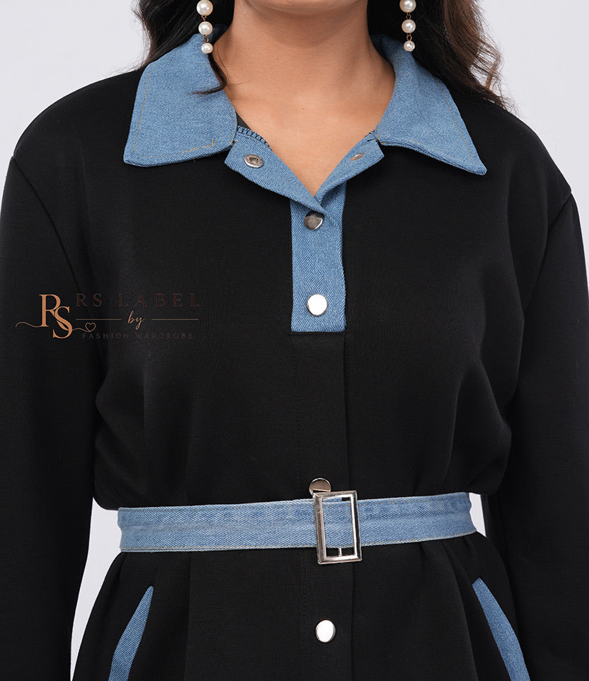 Black Dress with Denim Collar & Trim (Batch 2)