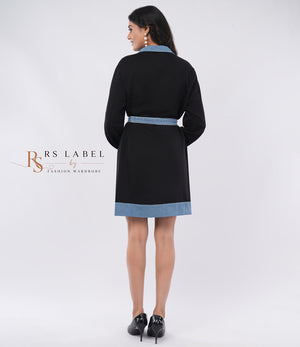 Black Dress with Denim Collar & Trim