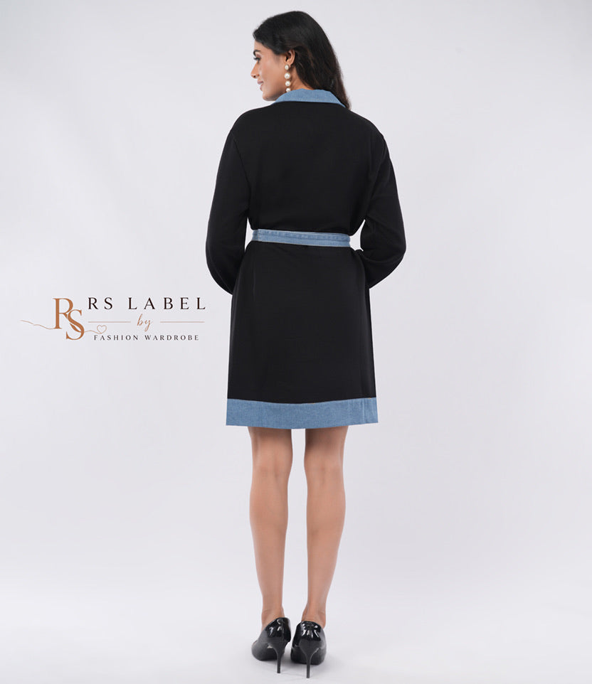 Black Dress with Denim Collar & Trim