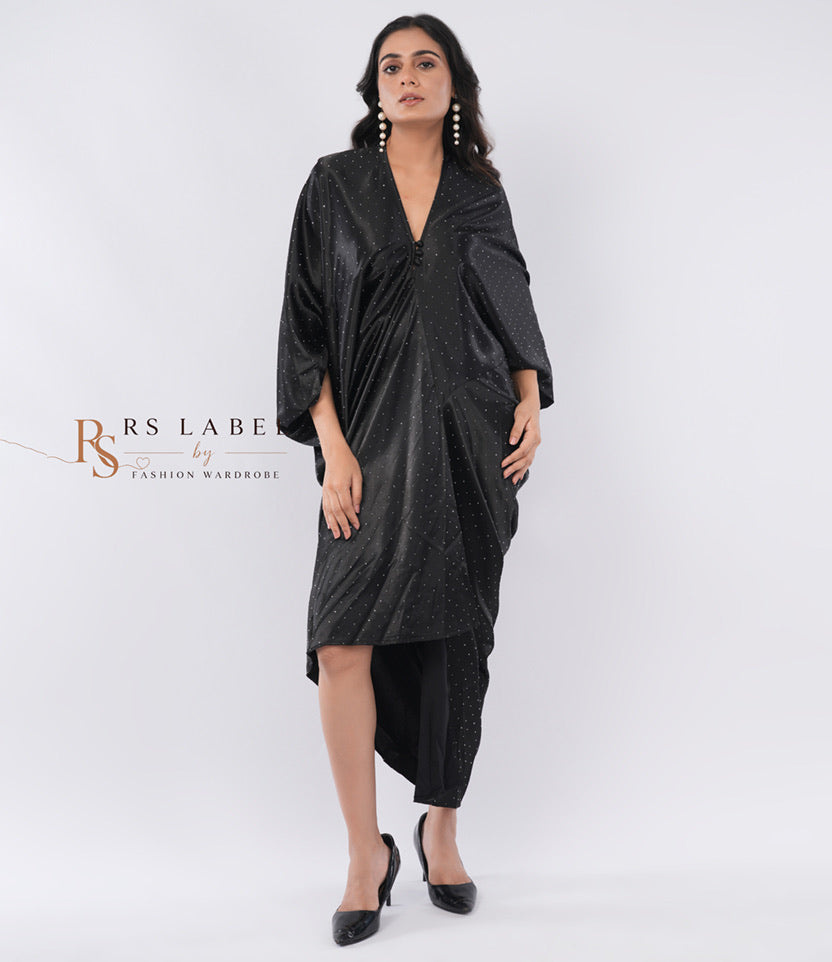 Black Silver-Dot Embellished Kaftan Dress