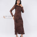 Brown Floral Mesh Maxi Dress – Long Sleeve