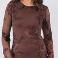 Brown Floral Lace Mesh Dress