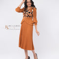 Rust Floral Peplum Top & Pleated Skirt Set