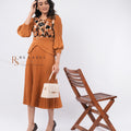 Rust Floral Peplum Top & Pleated Skirt Set