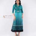 Teal Blazer-Style Pleated Ombre Maxi Dress