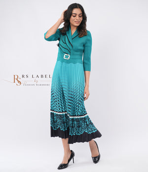 Teal Blazer-Style Pleated Ombre Maxi Dress (Batch 2)