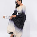 Black & Ivory Ombre Pleated Maxi Dress