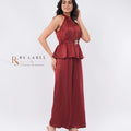 Wine Halter Peplum Top & Pants Co-ord Set (Batch 2)