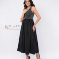 Denim Bodice Zip-Front Maxi Dress