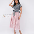 Grey Denim Tie-Waist Top & Pink Tulle Skirt Set