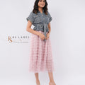 Grey Denim Peplum Top & Pink Tiered Tulle Skirt Set