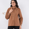 Tan Crochet Lace Bib Shirt