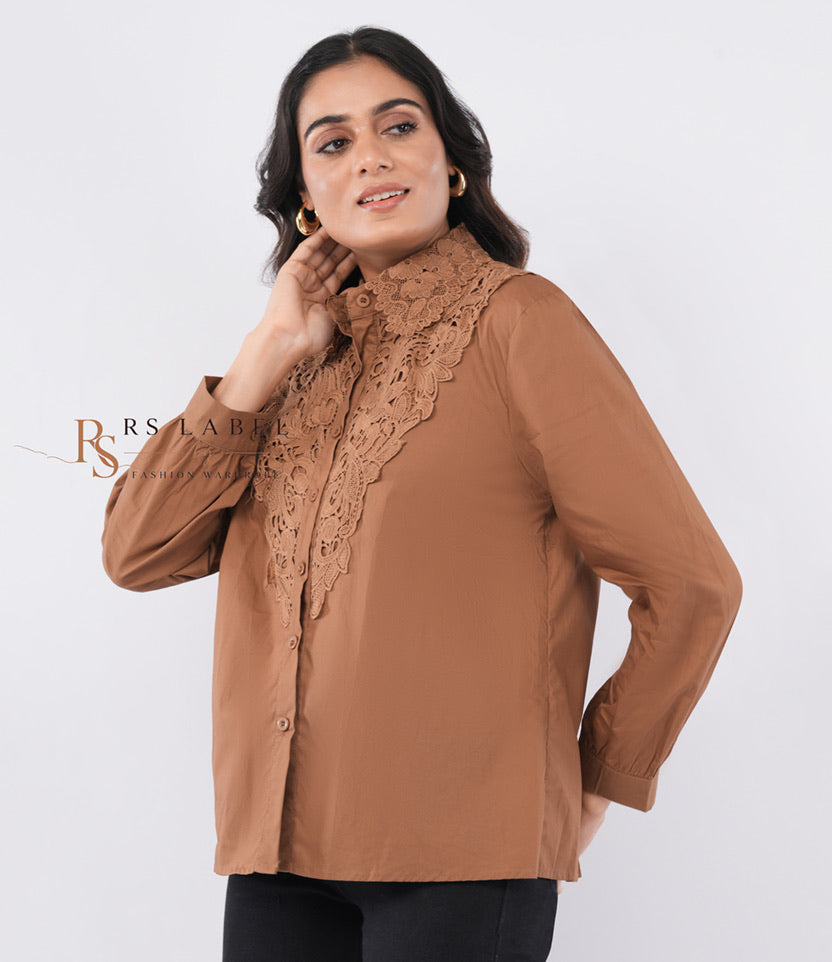 Camel Lace Collar Shirt - side view
