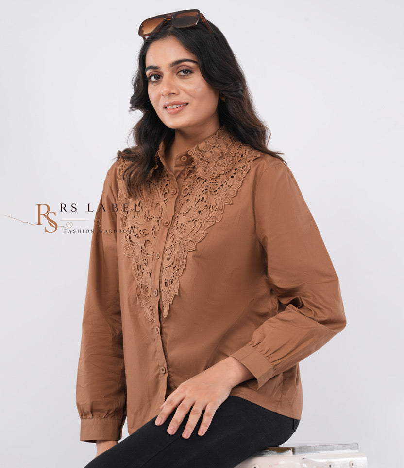 Camel Lace Collar Shirt - close-up view