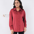 Wine Red Satin Button-Down Shirt