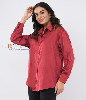 Maroon Satin Dot Rhinestone Shirt - front view