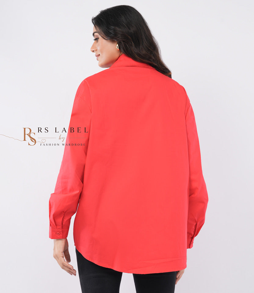 Red Coral Sequin Floral Embroidered Shirt - back view