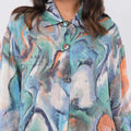 Multicolor Abstract Marble Print Embellished Shirt