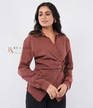 Brown Checkered Wrap Shirt with Belt (Batch 2)