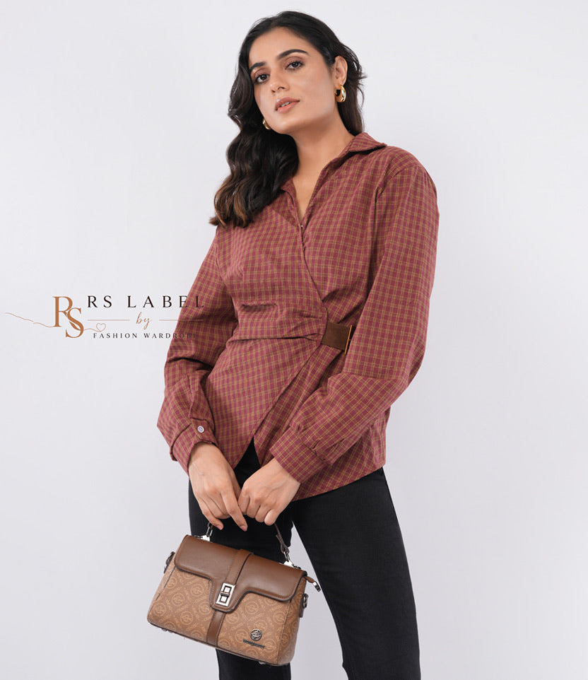 Brown Checkered Wrap Shirt with Belt (Batch 2)