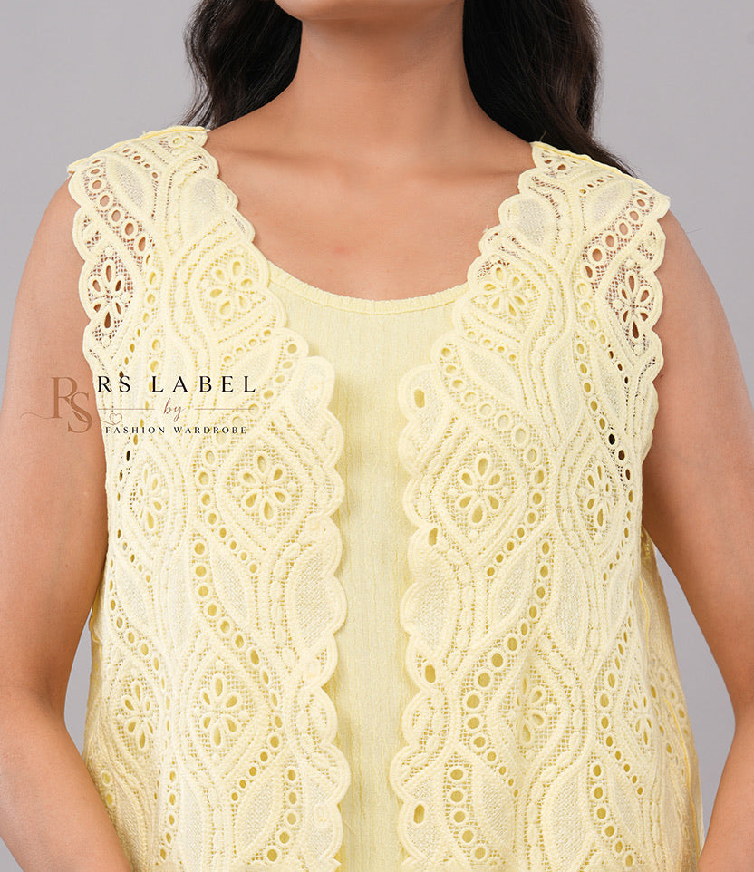 Yellow Crochet Lace Vest & Maxi Dress Set