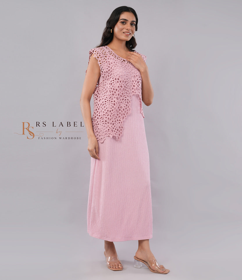 Blush Pink Floral Crochet Overlay Dress