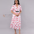 White Pink Heart Print Belted Shirt Dress (Batch 2)