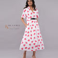 White Pink Heart Print Belted Shirt Dress