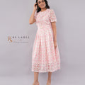 Blush Pink Floral Lace Pearl-Trim Dress