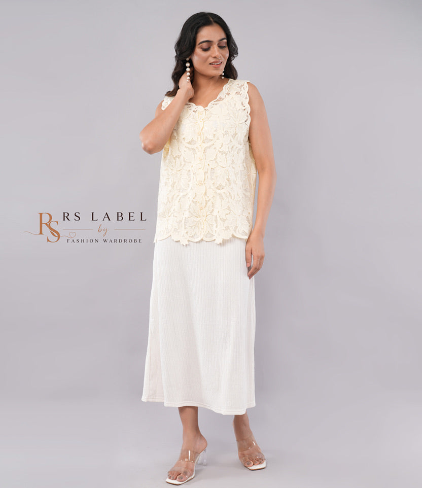 Ivory Crochet Lace Sleeveless Top & Maxi Skirt Set