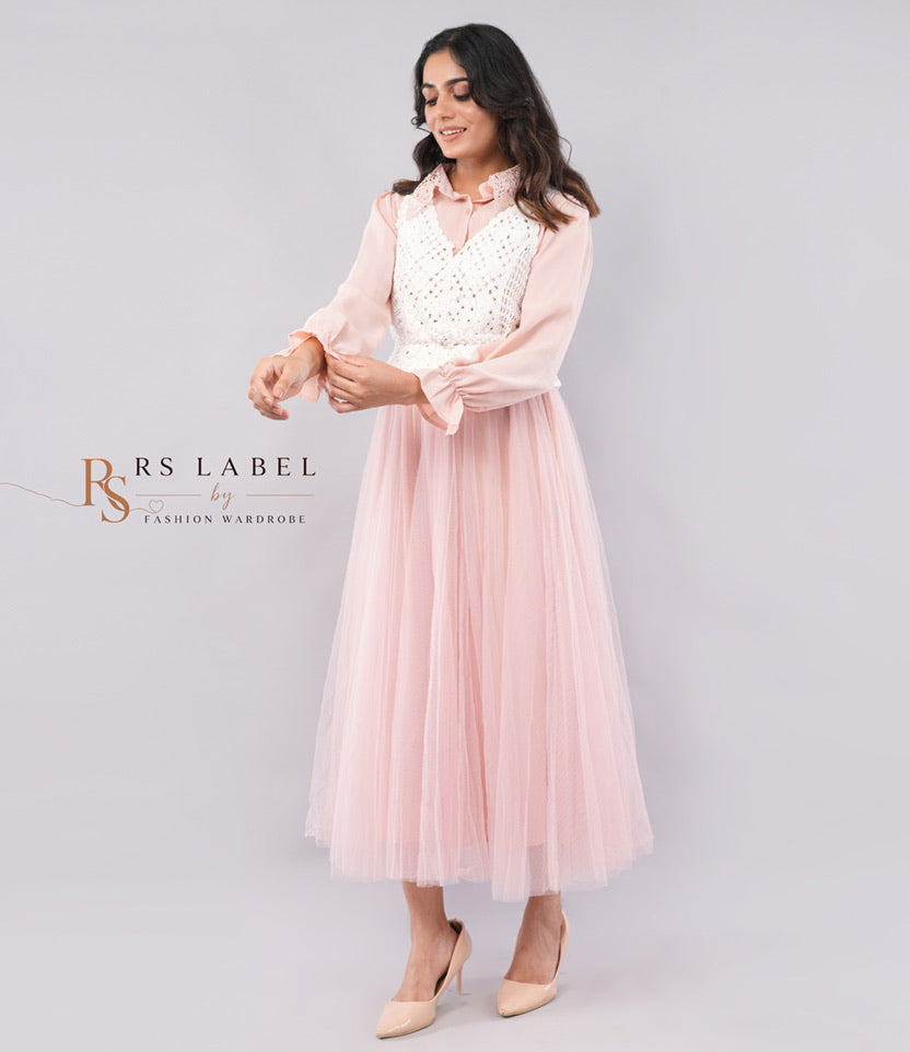 Blush Pink Tulle Dress with Crochet Bib