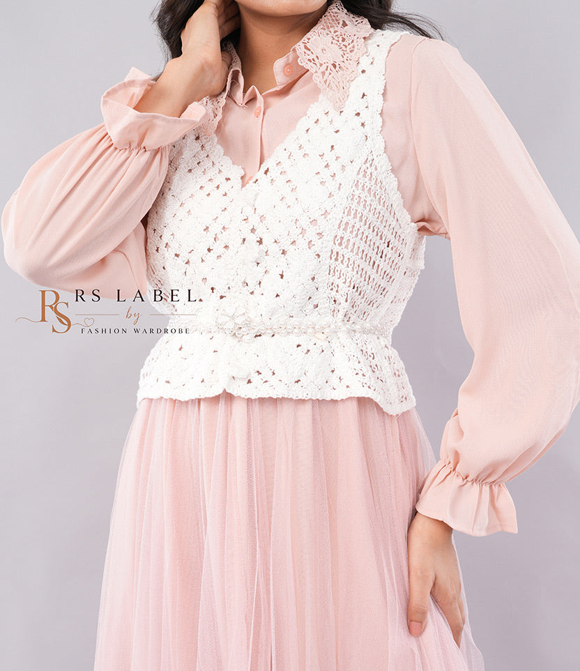 Blush Pink Tulle Dress with Crochet Bib