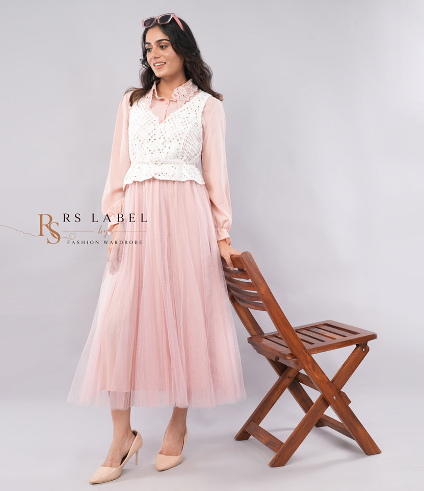 Blush Pink Tulle Skirt & Crochet Vest Set