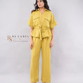 Mustard Wrap Top & Wide-Leg Trouser Co-ord Set