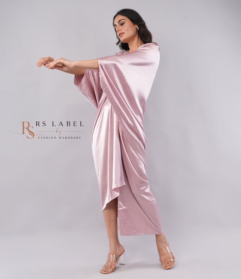 Blush Pink Satin Kaftan Dress
