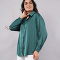Teal Green Satin Rhinestone Shirt