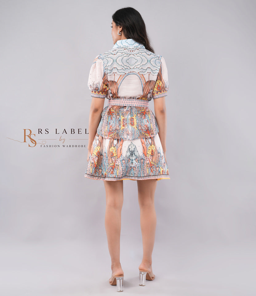 Multicolor Whimsical Print Shirt & Skirt Set