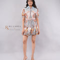 Rainbow Cloud Print Belted Peplum Top & Skirt Set