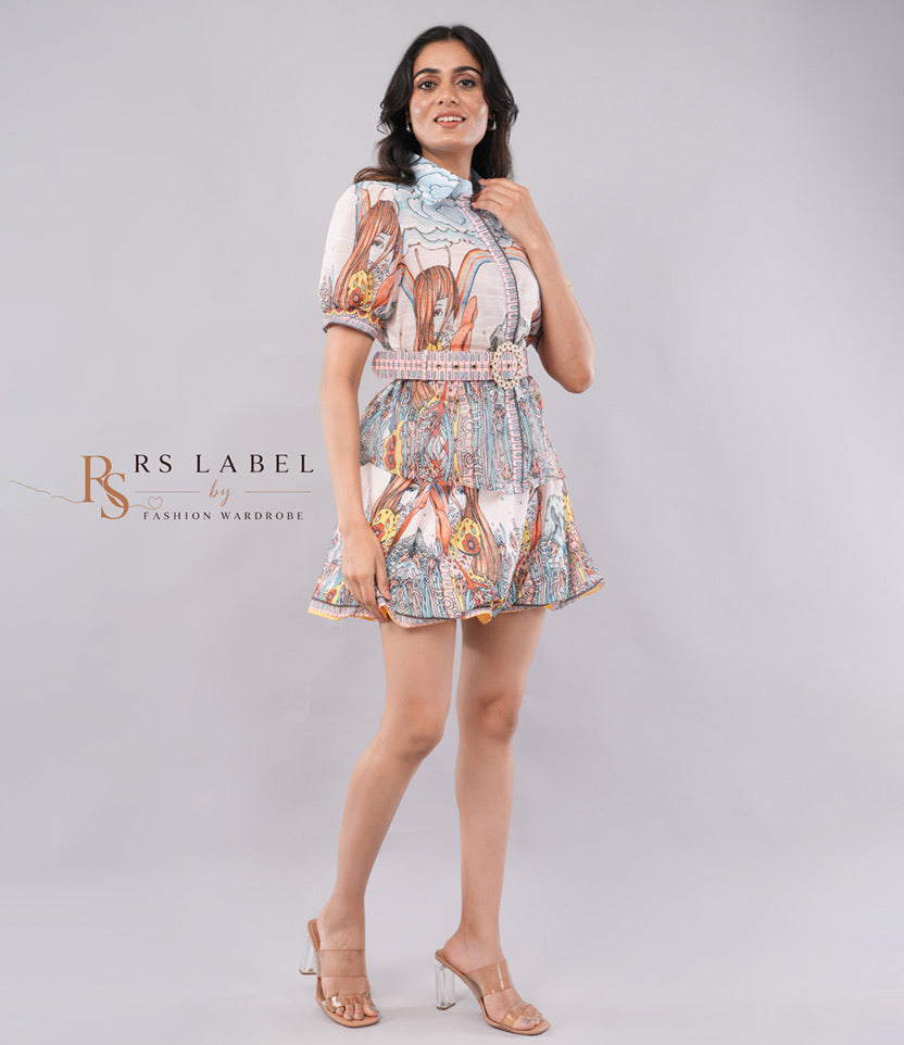 Multicolor Whimsical Print Shirt & Skirt Set