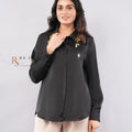 Black Satin Shirt with Gold Charm Detail